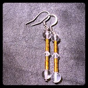 Quartz crystal and glass beads earrings